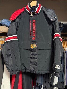 Vintage 1990s Chicago Blackhawks NHL Starter Anorak Jacket Youth Large